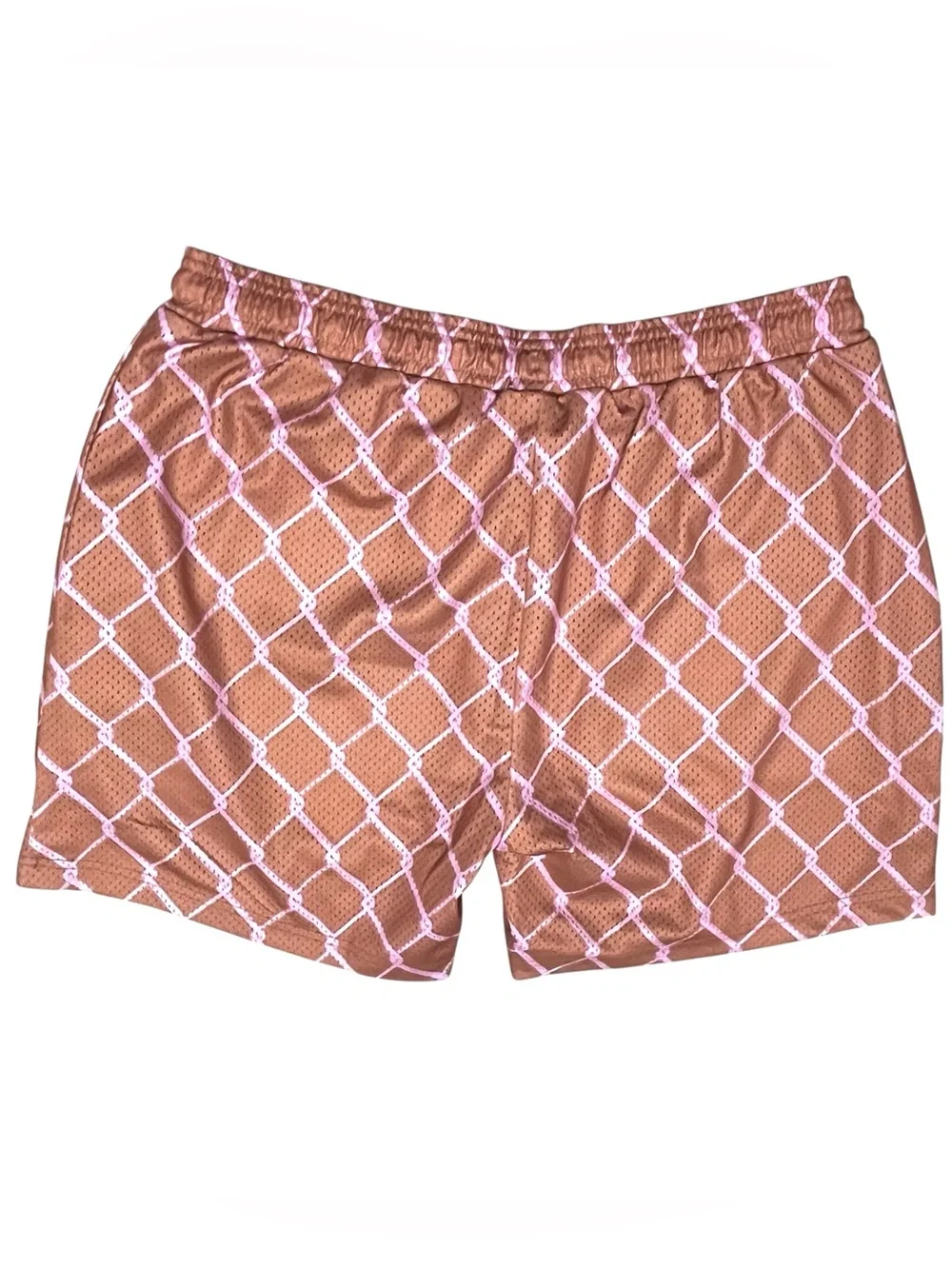 Overtime Basketball Shorts SZ L Brown Pink Diamond Elastic Drawstring Lined NEW